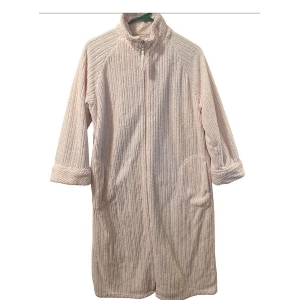 Vtg Classic 70's Oscar De La Renta Pink  Zip Front Robe - Size S